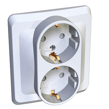 Розетка двойная ЭТЮД SE со шторками с заземлением белая  – купить розетки, рамки, выключатели оптом и в розницу  Розетка двойная ЭТЮД SE со шторками с заземлением белая во Владивостоке