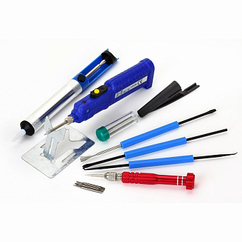 Набор для пайки (паяльник 8Вт, оловоотсос, подставка, припой, отвертка, инструмент для монтажа) REXANT во Владивостоке