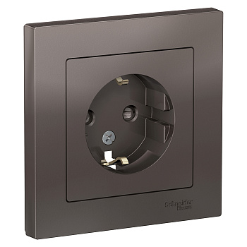 Розетка одинарная AtlasDesign SE с заземлением со шторками мокко в сборе во Владивостоке