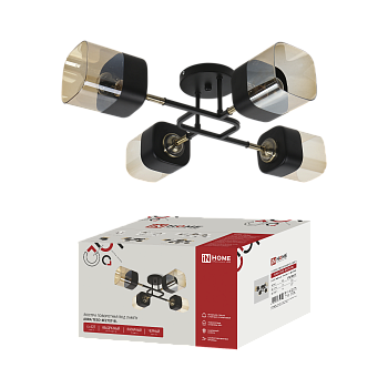 Светильник потолочный поворотный AURA TESO-4E27ST-BL 4хЕ27 янтарные плафоны, черный корпус IN HOME во Владивостоке