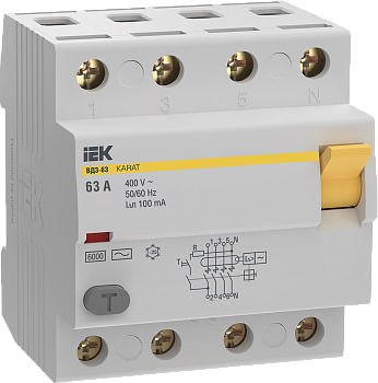 Устройство защитного отключения ВД3-63 4P 63А 100мА 6кА тип AC KARAT IEK во Владивостоке