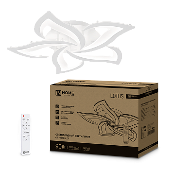 Светильник светодиодный ELEGANT LOTUS 90Вт 230В 3000-6500K 7000Лм 590х570х90мм c пультом ДУ белый IN HOME во Владивостоке