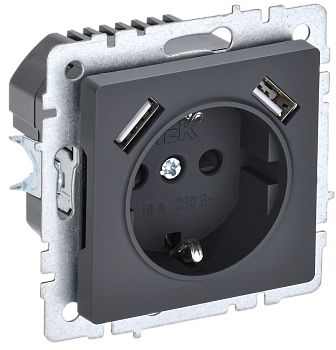 Розетка одинарная с з/к со шторками 16А с USB A+A 3,1А BRITE IEK графит  – купить розетки, рамки, выключатели оптом и в розницу  Розетка одинарная с з/к со шторками 16А с USB A+A 3,1А BRITE IEK графит во Владивостоке