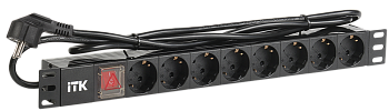 ITK PDU 8 розеток немецкий стандарт с выключателем 1U кабель 2м вилка ПВХ черный во Владивостоке