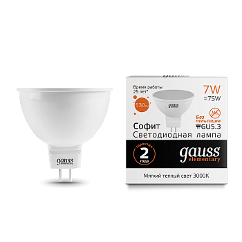 Лампа светодиодная LED-MR16 GU5.3 7Вт 3000K 530Лм Elementary GAUSS  – купить лампы всех видов оптом и в розницу  Лампа светодиодная LED-MR16 GU5.3 7Вт 3000K 530Лм Elementary GAUSS во Владивостоке