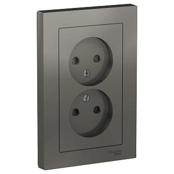 Розетка двойная AtlasDesign SE со шторками сталь в сборе во Владивостоке