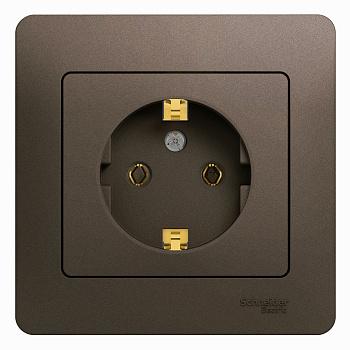 Розетка одинарная Glossa SE с заземлением шоколад в сборе во Владивостоке