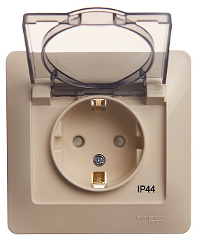 Розетка одинарная Glossa SE IP44 с заземлением со шторками с крышкой бежевая в сборе во Владивостоке