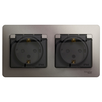 Розетка двойная Glossa SE IP44 с заземлением со шторками платина в сборе во Владивостоке