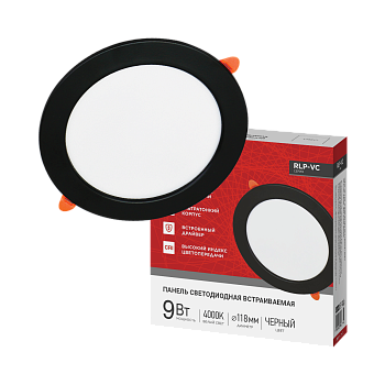 Панель светодиодная встраиваемая круглая RLP-VC 940BL 9Вт 230В 4000К 630Лм 118мм черная IP40 IN HOME во Владивостоке