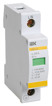 Ограничитель импульсного перенапряжения ОПС1-B 1Р In=30kA Un=400B Im=60kA IEK  – купить силовое и модульное оптом и в розницу  Ограничитель импульсного перенапряжения ОПС1-B 1Р In=30kA Un=400B Im=60kA IEK во Владивостоке