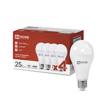 Лампа светодиодная LED-A65-VC 4PACK 25Вт 230В Е27 4000К 2380Лм (4шт./упак) IN HOME  – купить лампы всех видов оптом и в розницу  Лампа светодиодная LED-A65-VC 4PACK 25Вт 230В Е27 4000К 2380Лм (4шт./упак) IN HOME во Владивостоке