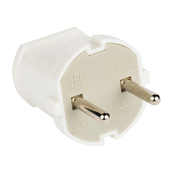 Вилка прямая без заземления белая 6А 250В EKF PROxima во Владивостоке