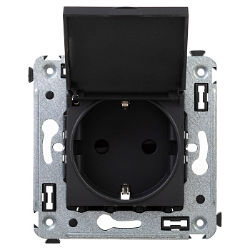Розетка с крышкой в стену, 2P+E, с з/ш, Avanti "Черный матовый" DKC во Владивостоке