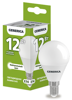 Лампа LED G45 шар 12Вт 230В 4000К E14 GENERICA во Владивостоке
