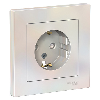 Розетка одинарная AtlasDesign SE с заземлением со шторками жемчуг в сборе во Владивостоке