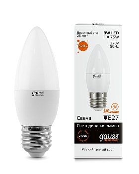 Лампа светодиодная LED-СВЕЧА 8Вт E27 3000K 520Лм Elementary GAUSS во Владивостоке