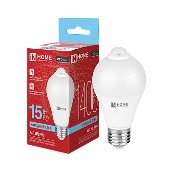 Лампа светодиодная LED-A60 ИД-PRO 15Вт 230В Е27 6500К 1400Лм 5м 35сек с инфракрасным датчиком и датчиком освещенности IN HOME во Владивостоке