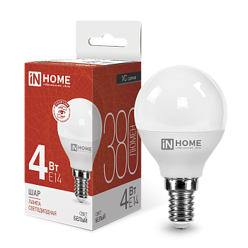 Лампа светодиодная LED-ШАР-VC 4Вт 230В Е14 4000К 380Лм IN HOME  – купить лампы всех видов оптом и в розницу  Лампа светодиодная LED-ШАР-VC 4Вт 230В Е14 4000К 380Лм IN HOME во Владивостоке