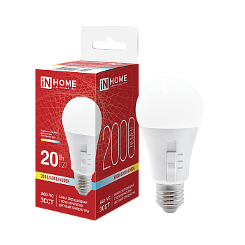 Лампа светодиодная LED-A60-VC 20Вт 230В Е27 2000Лм 3ССТ 3000/4000/6500К с переключателем на лампе IN HOME во Владивостоке