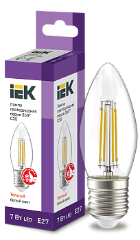 Лампа LED C35 свеча прозрачная 7Вт 230В 3000К E27 серия 360° IEK  – купить лампы всех видов оптом и в розницу  Лампа LED C35 свеча прозрачная 7Вт 230В 3000К E27 серия 360° IEK во Владивостоке