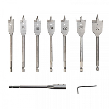 Набор сверл перовых по дереву (9 предметов):14-16-18-20-22-25-30х152мм, удлин., ключ угловой KRANZ во Владивостоке