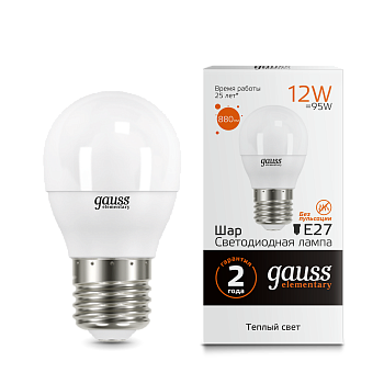 Лампа светодиодная LED-ШАР 12Вт E27 3000K 880Лм Elementary GAUSS во Владивостоке