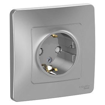 Розетка одинарная BLANCA SE с заземлением со шторками алюминий во Владивостоке
