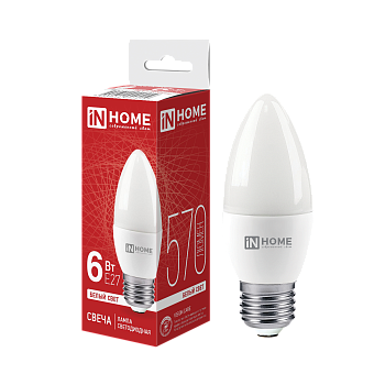 Лампа светодиодная LED-СВЕЧА-VC 6Вт 230В Е27 4000К 570Лм IN HOME  – купить лампы всех видов оптом и в розницу  Лампа светодиодная LED-СВЕЧА-VC 6Вт 230В Е27 4000К 570Лм IN HOME в Владивостоке