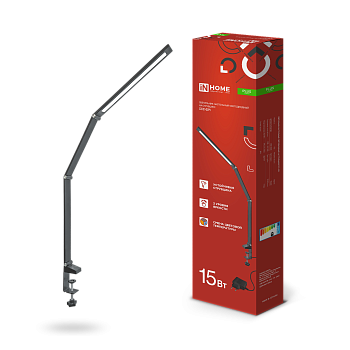 Светильник настольный светодиодный PLUS ССС-02Ч 15Вт 3000-6500К 600Лм USB, с адаптером, струбцина ЧЕРНЫЙ IN HOME во Владивостоке