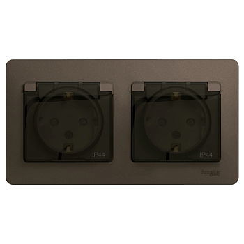 Розетка двойная Glossa SE IP44 с заземлением со шторками шоколад в сборе во Владивостоке