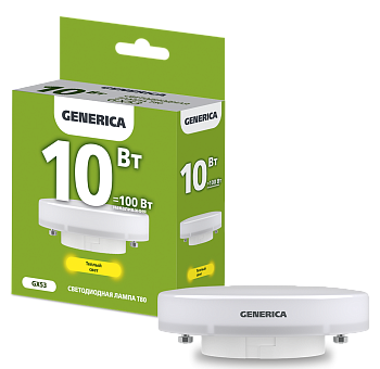 Лампа LED T80 таблетка 10Вт 230В 3000К GX53 GENERICA  – купить лампы всех видов оптом и в розницу  Лампа LED T80 таблетка 10Вт 230В 3000К GX53 GENERICA во Владивостоке