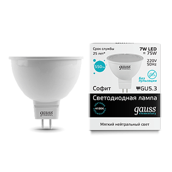 Лампа светодиодная LED-MR16 GU5.3 7Вт 4100K 550Лм Elementary GAUSS  – купить лампы всех видов оптом и в розницу  Лампа светодиодная LED-MR16 GU5.3 7Вт 4100K 550Лм Elementary GAUSS во Владивостоке