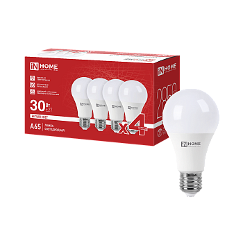Лампа светодиодная LED-A65-VC 4PACK 30Вт 230В Е27 4000К 2850Лм (4шт./упак) IN HOME во Владивостоке