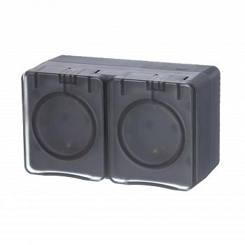 Розетка двойная AtlasDesign SE Profi54 накладная с з/к со шторками с крышкой антрацит во Владивостоке