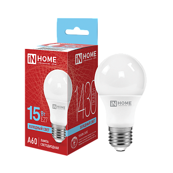 Лампа светодиодная LED-A60-VC 15Вт 230В Е27 6500К 1430Лм IN HOME  – купить лампы всех видов оптом и в розницу  Лампа светодиодная LED-A60-VC 15Вт 230В Е27 6500К 1430Лм IN HOME во Владивостоке
