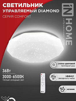Светильник светодиодный COMFORT DIAMOND 36Вт 230В 3000-6500K 2900Лм 350x90мм с пультом ДУ IN HOME во Владивостоке