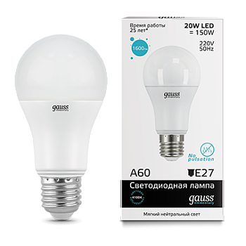 Лампа светодиодная LED-A60 20Вт E27 4100K 1600Лм Elementary GAUSS во Владивостоке
