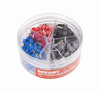 Набор втулочных наконечников двойных НШВИ2 (2х0.75 мм²; 2х1 мм²; 2х1.5 мм²; 2х2.5 мм²) в боксе (ТE-200) REXANT  – купить распределительные коробки, крепеж, изоляцию оптом и в розницу  Набор втулочных наконечников двойных НШВИ2 (2х0.75 мм²; 2х1 мм²; 2х1.5 мм²; 2х2.5 мм²) в боксе (ТE-200) REXANT во Владивостоке