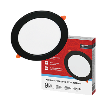 Панель светодиодная встраиваемая круглая RLP-VC 965BL 9Вт 230В 6500К 630Лм 118мм черная IP40 IN HOME во Владивостоке