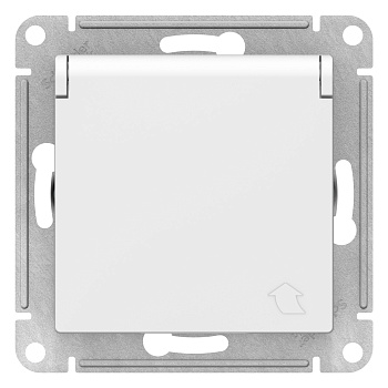 Розетка одинарная AtlasDesign SE с заземлением со шторками с крышкой белая  – купить розетки, рамки, выключатели оптом и в розницу  Розетка одинарная AtlasDesign SE с заземлением со шторками с крышкой белая во Владивостоке