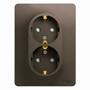 Розетка двойная Glossa SE с заземлением со шторками шоколад в сборе во Владивостоке