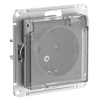 Розетка одинарная AtlasDesign AQUA IP44 SE с заземлением со шторками с крышкой алюминий во Владивостоке