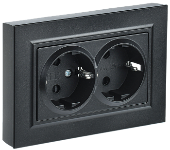 Розетка двойная с з/к 16А BRITE IEK черная в сборе  – купить розетки, рамки, выключатели оптом и в розницу  Розетка двойная с з/к 16А BRITE IEK черная в сборе во Владивостоке