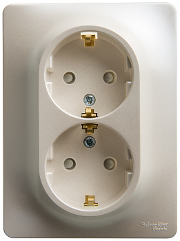 Розетка двойная Glossa SE с заземлением со шторками перламутр в сборе во Владивостоке