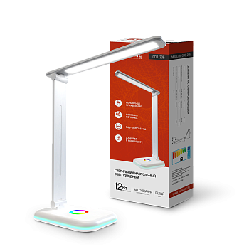 Светильник настольный светодиодный PLUS ССО-20Б 12Вт 3000-6500К 640Лм RGB-подсветка, сенсор, с адаптером БЕЛЫЙ IN HOME во Владивостоке