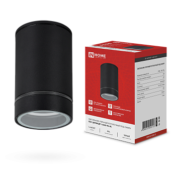 Светильник уличный потолочный ПБУ ЦИЛИНДР-1xА60-NL-BL с подсветкой черный IP54 IN HOME во Владивостоке