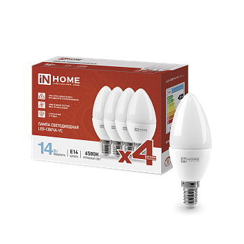 Лампа светодиодная LED-СВЕЧА-VC 4PACK 14Вт 230В Е14 6500К 1330Лм (4шт./упак) IN HOME  – купить лампы всех видов оптом и в розницу  Лампа светодиодная LED-СВЕЧА-VC 4PACK 14Вт 230В Е14 6500К 1330Лм (4шт./упак) IN HOME во Владивостоке