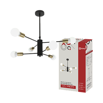 Светильник потолочный под лампу LOFT SPUTNIK-6E27-BLT 6хЕ27 черный, латунь IN HOME во Владивостоке