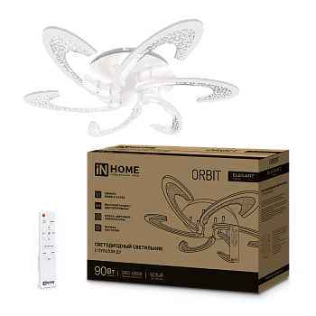 Светильник светодиодный ELEGANT ORBIT 90Вт 230В 3000-6500K 7000Лм 725х635х90мм c пультом ДУ белый IN HOME во Владивостоке